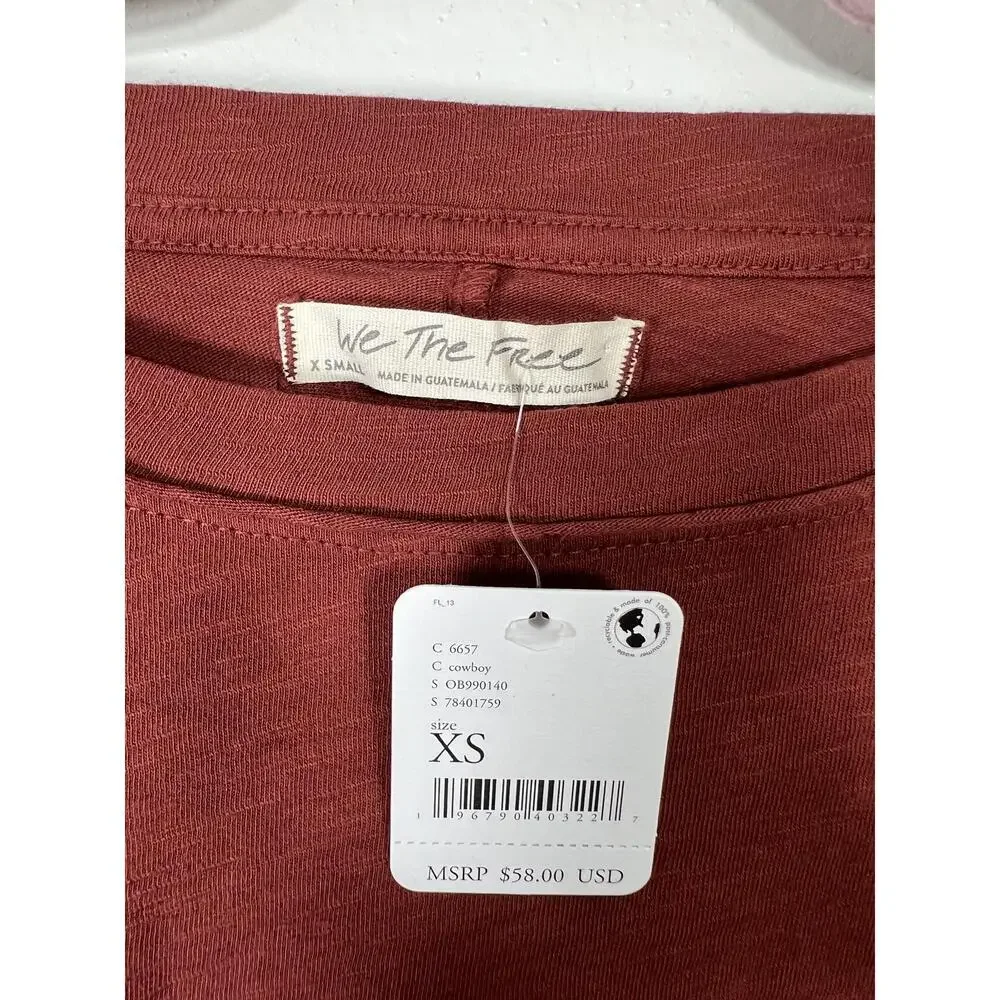Free People Arden Long Sleeve Crewneck Top Size XS Rust